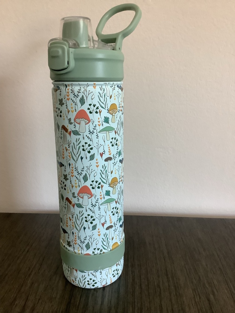 Floral Mushroom Pattern Stainless Water Bottle - Mint Accents